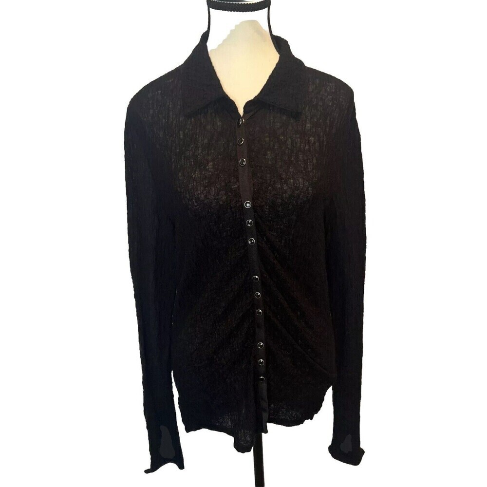 J. Jill Stretch BLACK Textured Multiple Snap Long Sleeve Top Tunic Sz Small
